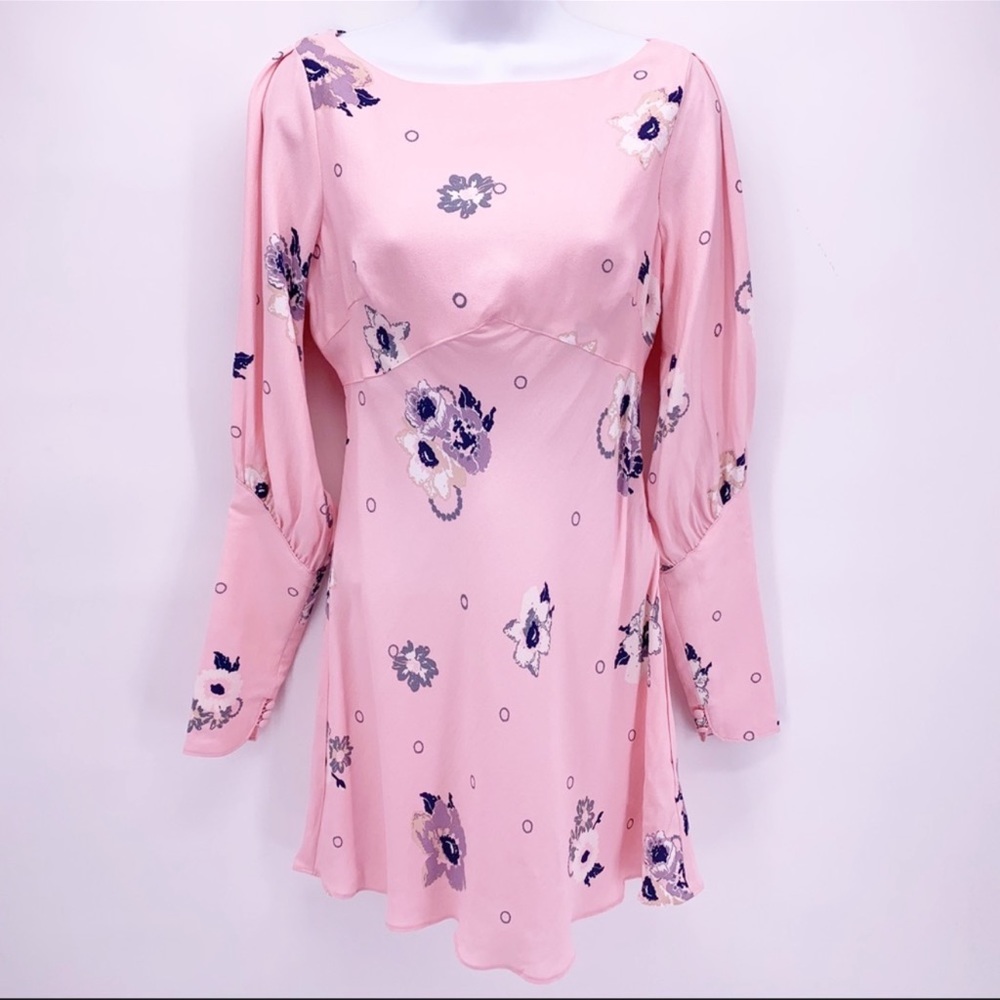 Free People Sunshadows Pink Rosebud Split Sleeves Mini Dress Sz 0